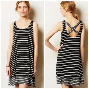 NWT Anthropologie Puella Black & White Striped Crossback Dress Flowy Summer